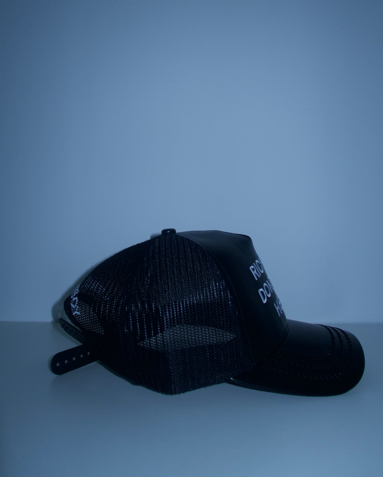 Black Leather Rich Boys Dont Have Hearts TRUCKER HAT